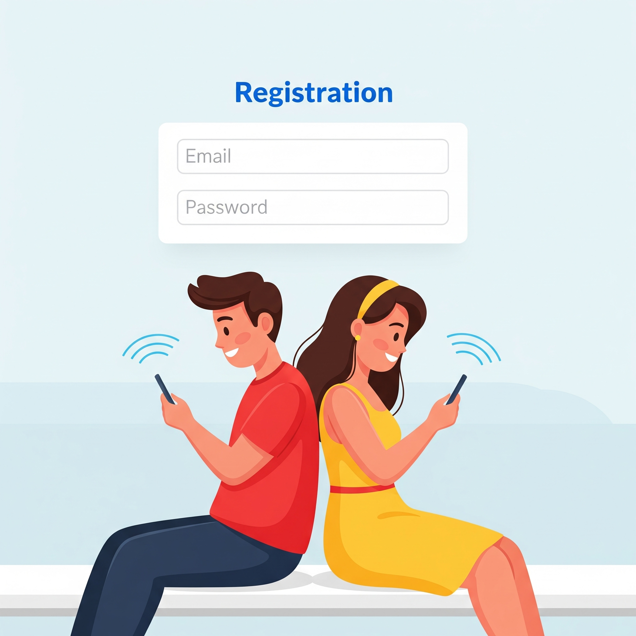 Couple registering for lovelab on their phones